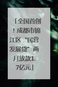 全国首创！成都市锦江区“民营发展贷”两月放款1.7亿元