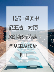 浙江省委书记王浩：对顶风违纪行为从严从重从快处理