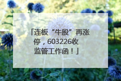 连板“牛股”再涨停，603226收监管工作函！